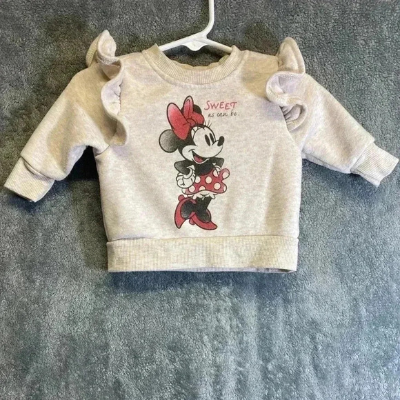 Disney baby Minnie Mouse ruffle shoulder girs‎ sweatshirt size 0-3 months - Picture 1 of 9